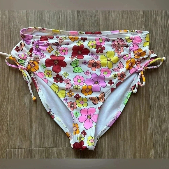 California Waves Bikini Bottom Floral Flowers Butterfly Size Large - Picture 1 of 5